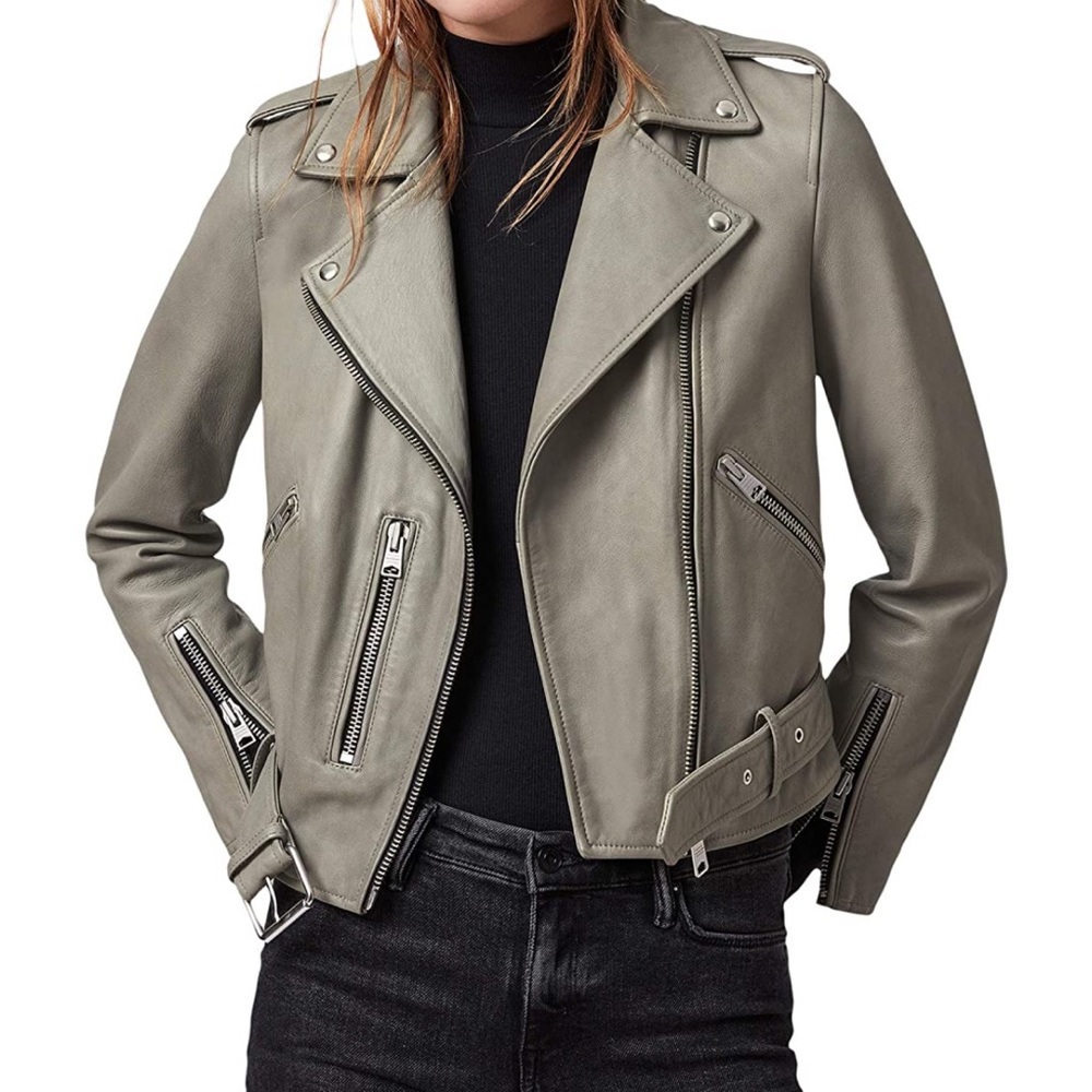 ALLSAINTS Balfern Gray Leather Biker‎ Jacket Size 2